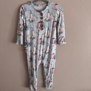 Posh Peanut Pumpkin Jackie Long Sleeve Ruffle Henley Romper 12-18M Baby Girl